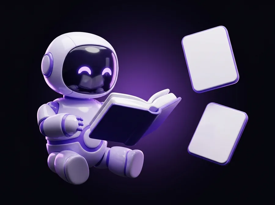 Robot de IA leyendo un artículo