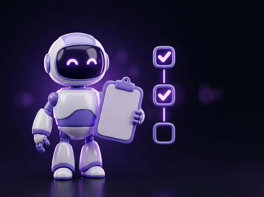 Robot de IA repasando una lista de comprobación