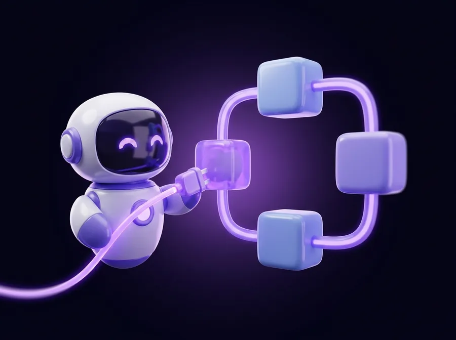 Robot de IA conectando las herramientas de un flujo automatizado